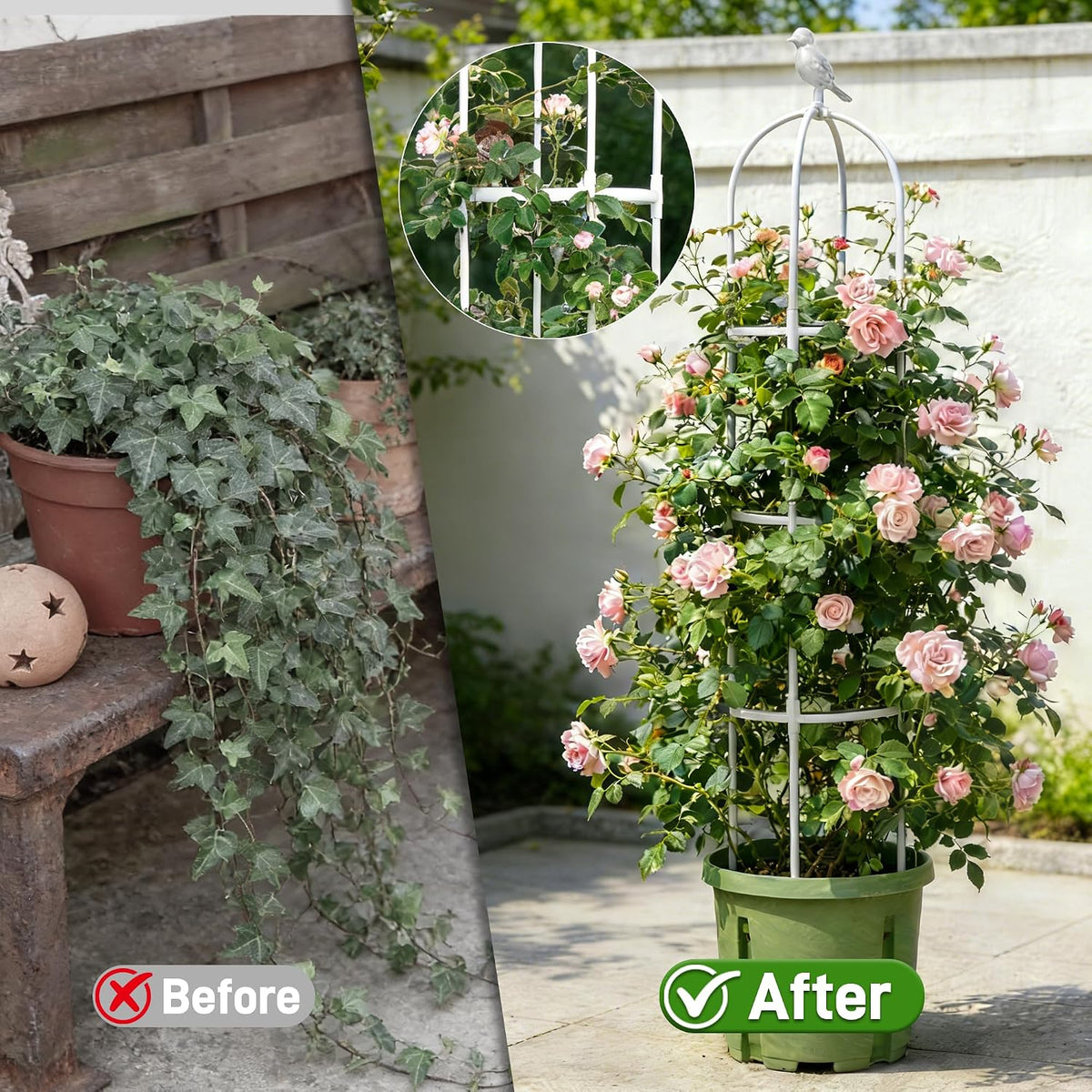 6ft Garden Obelisk Trellis for Climbing Plants-Rustproof Metal Pipe with Heavy Duty Plastic Coated, Garden Outdoor Indoor Potted Plant Support for Clematis Vine Jasmine Support （Black）