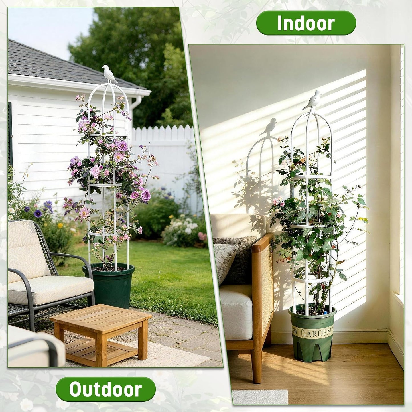6ft Garden Obelisk Trellis for Climbing Plants-Rustproof Metal Pipe with Heavy Duty Plastic Coated, Garden Outdoor Indoor Potted Plant Support for Clematis Vine Jasmine Support （Black）