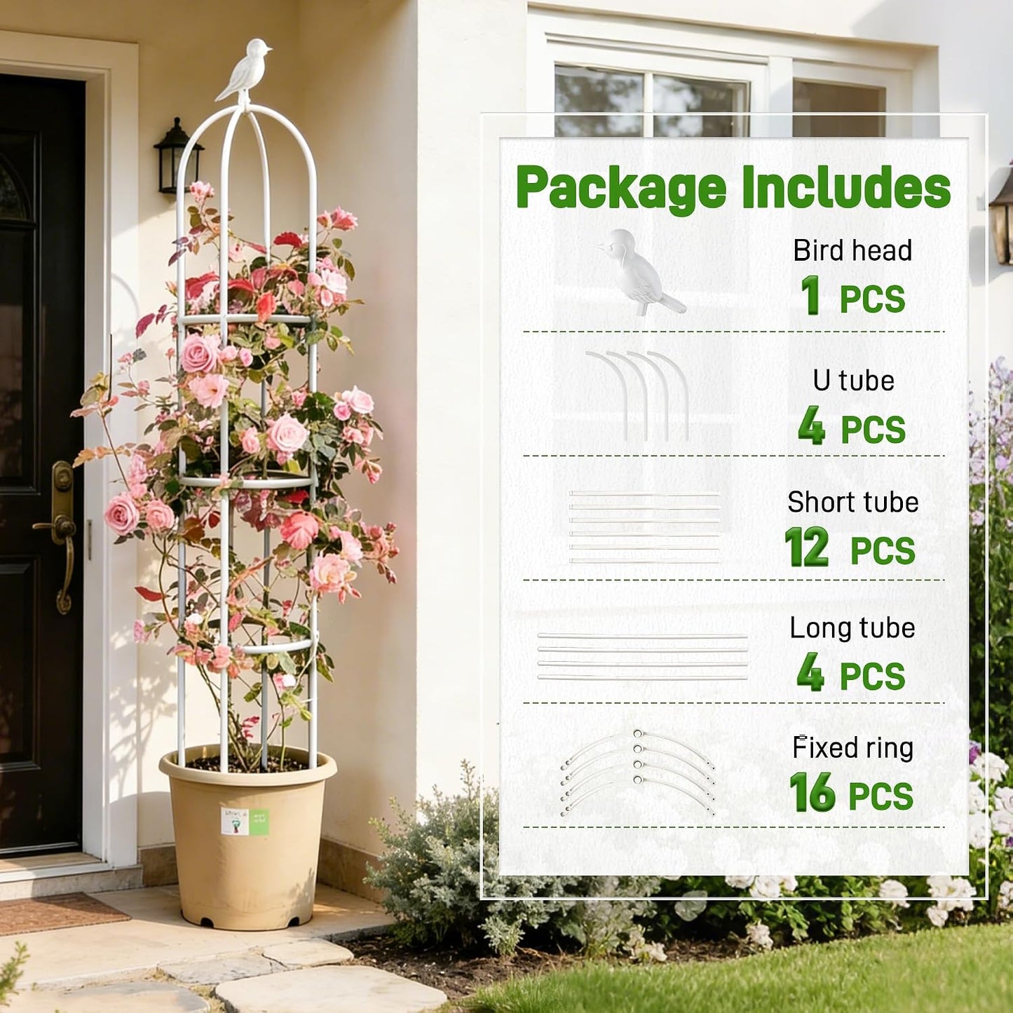 6ft Garden Obelisk Trellis for Climbing Plants-Rustproof Metal Pipe with Heavy Duty Plastic Coated, Garden Outdoor Indoor Potted Plant Support for Clematis Vine Jasmine Support （Black）