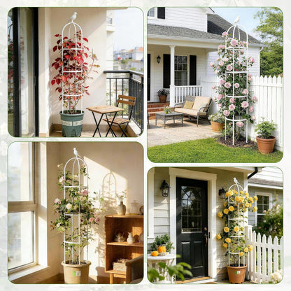 6ft Garden Obelisk Trellis for Climbing Plants-Rustproof Metal Pipe with Heavy Duty Plastic Coated, Garden Outdoor Indoor Potted Plant Support for Clematis Vine Jasmine Support （Black）