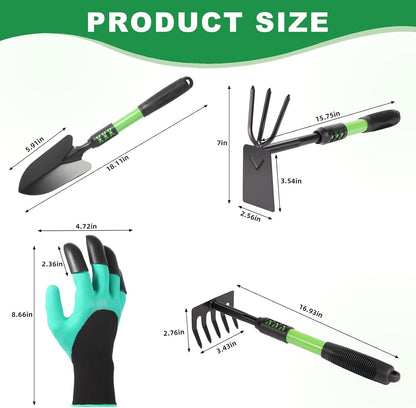 Garden Tool Set, 4 Pack Gardening Tools, Stainless Steel Heavy Duty Hand Cultivator, Hoes, Shovel, for Planting Weeding Digging, Gardening Gifts for Women,Orange