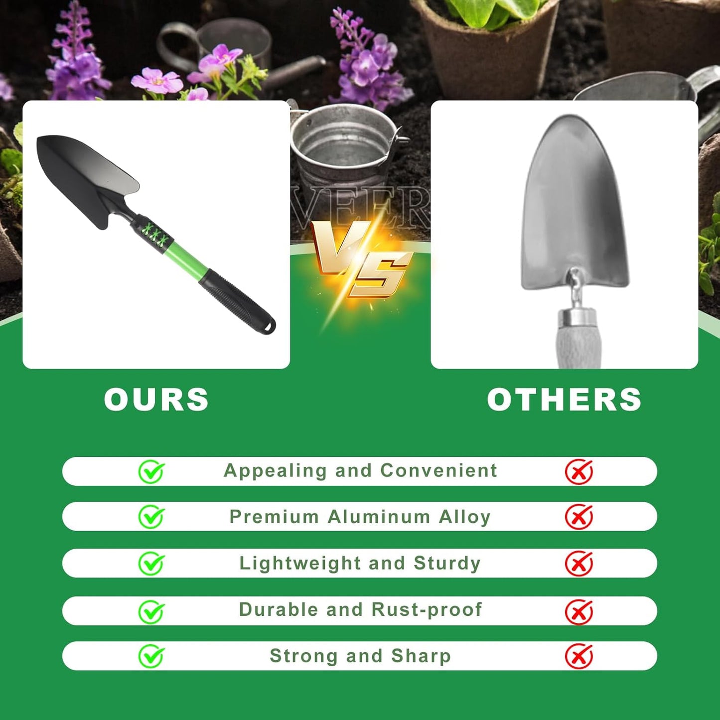 Garden Tool Set, 4 Pack Gardening Tools, Stainless Steel Heavy Duty Hand Cultivator, Hoes, Shovel, for Planting Weeding Digging, Gardening Gifts for Women,Orange