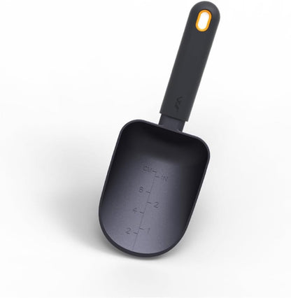 Aluminum Alloy Garden Soil Scoop - Heavy Duty Hand Trowel with Measurement Marks, Rust Resistant Shovel for Potting, Digging, Transplanting, Pet Food & Beach Sand - Minimalist Black