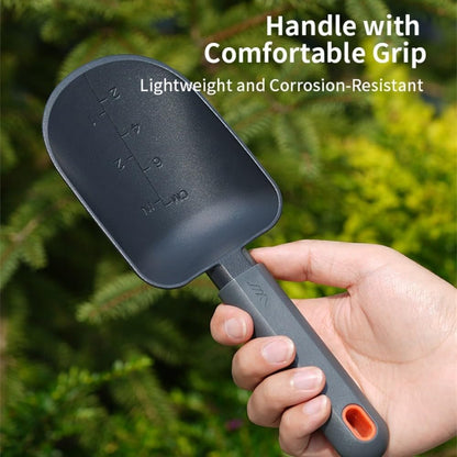 Aluminum Alloy Garden Soil Scoop - Heavy Duty Hand Trowel with Measurement Marks, Rust Resistant Shovel for Potting, Digging, Transplanting, Pet Food & Beach Sand - Minimalist Black
