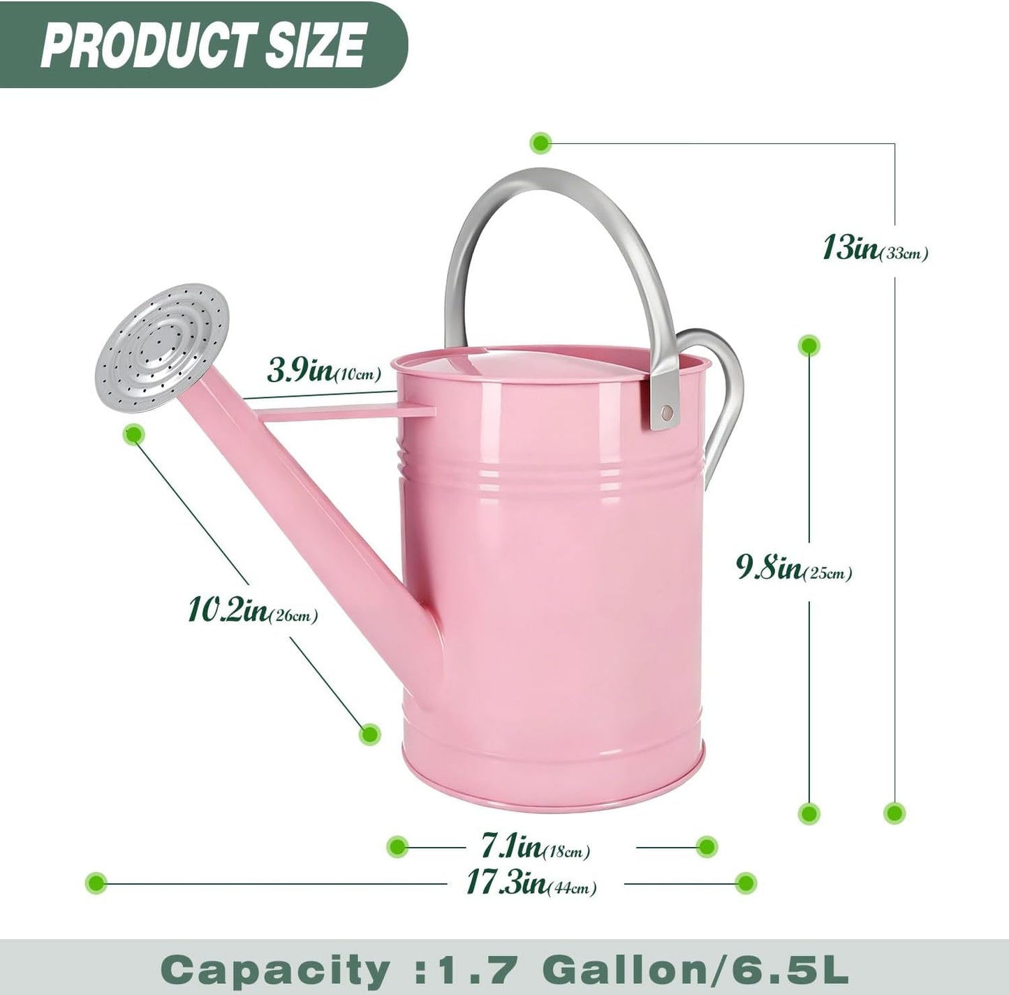 Metal Watering Can for Outdoor Plants, 1.7 Gallon Pink Garden Watering Can for Flower, Houseplants, Galvanized Finish
