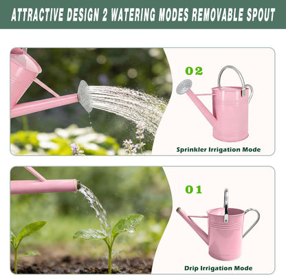Metal Watering Can for Outdoor Plants, 1.7 Gallon Pink Garden Watering Can for Flower, Houseplants, Galvanized Finish