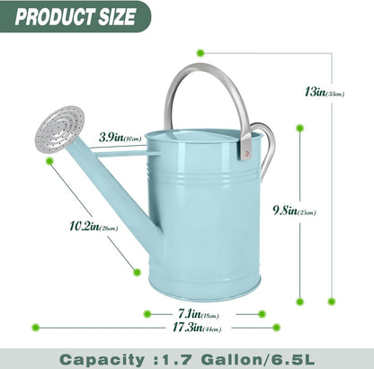 Metal Watering Can for Outdoor Plants, 1.7 Gallon Pink Garden Watering Can for Flower, Houseplants, Galvanized Finish