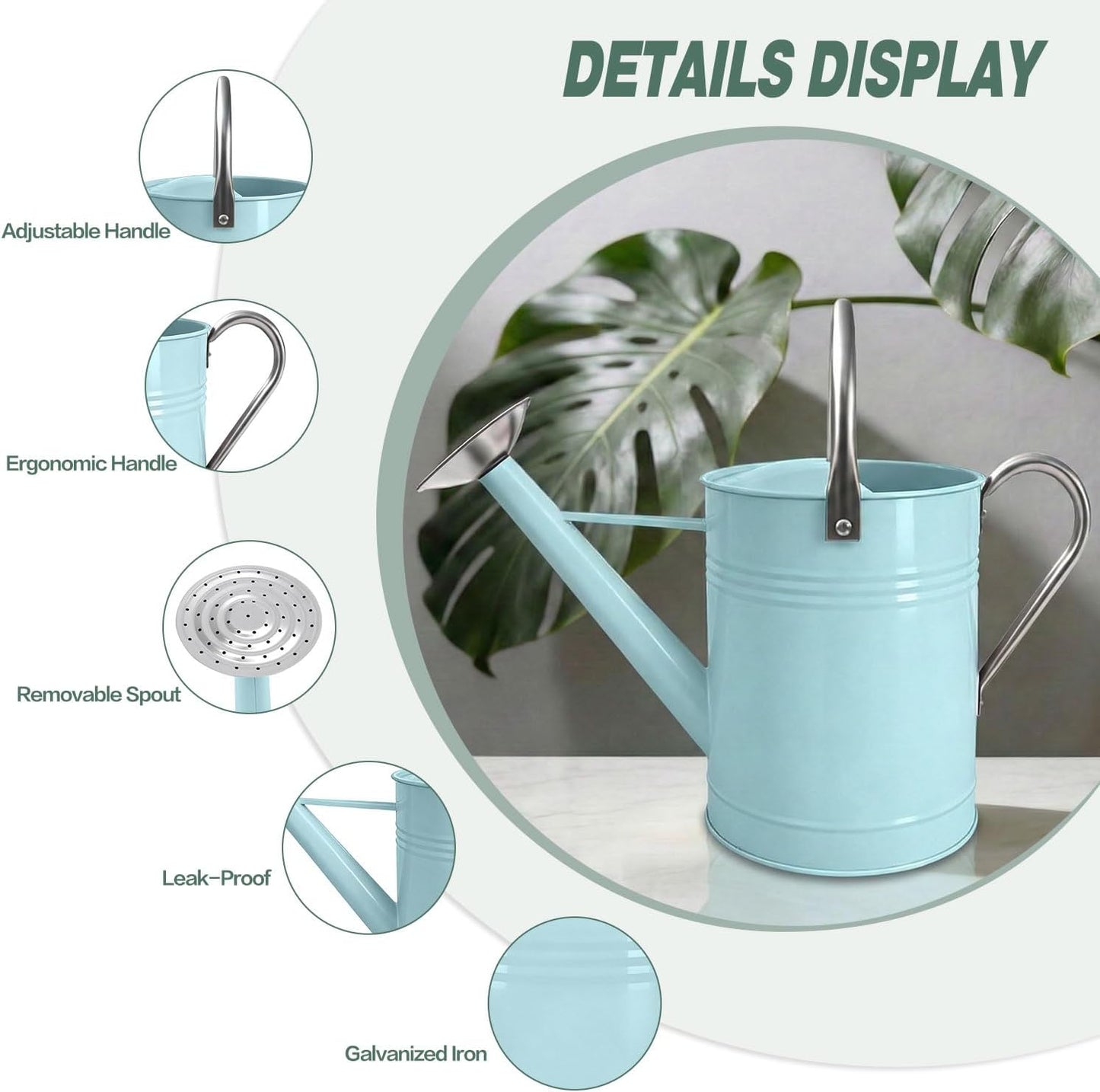 Metal Watering Can for Outdoor Plants, 1.7 Gallon Pink Garden Watering Can for Flower, Houseplants, Galvanized Finish