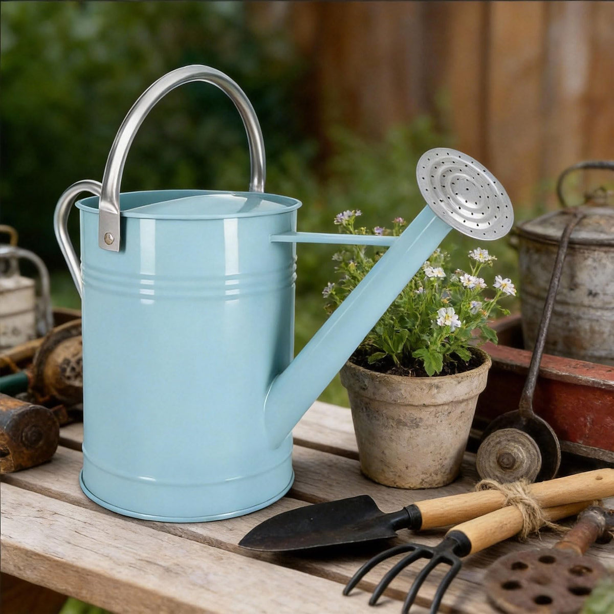 Metal Watering Can for Outdoor Plants, 1.7 Gallon Pink Garden Watering Can for Flower, Houseplants, Galvanized Finish