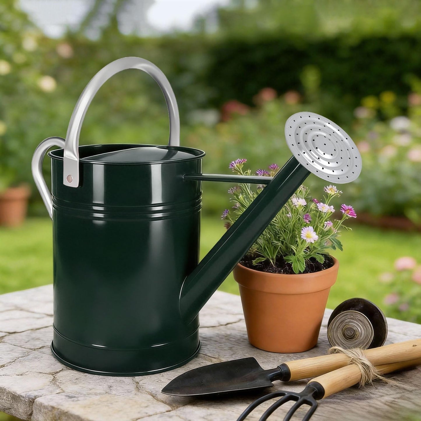 Metal Watering Can for Outdoor Plants, 1.7 Gallon Pink Garden Watering Can for Flower, Houseplants, Galvanized Finish