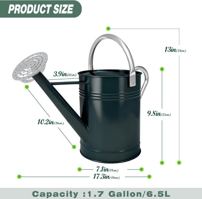 Metal Watering Can for Outdoor Plants, 1.7 Gallon Pink Garden Watering Can for Flower, Houseplants, Galvanized Finish