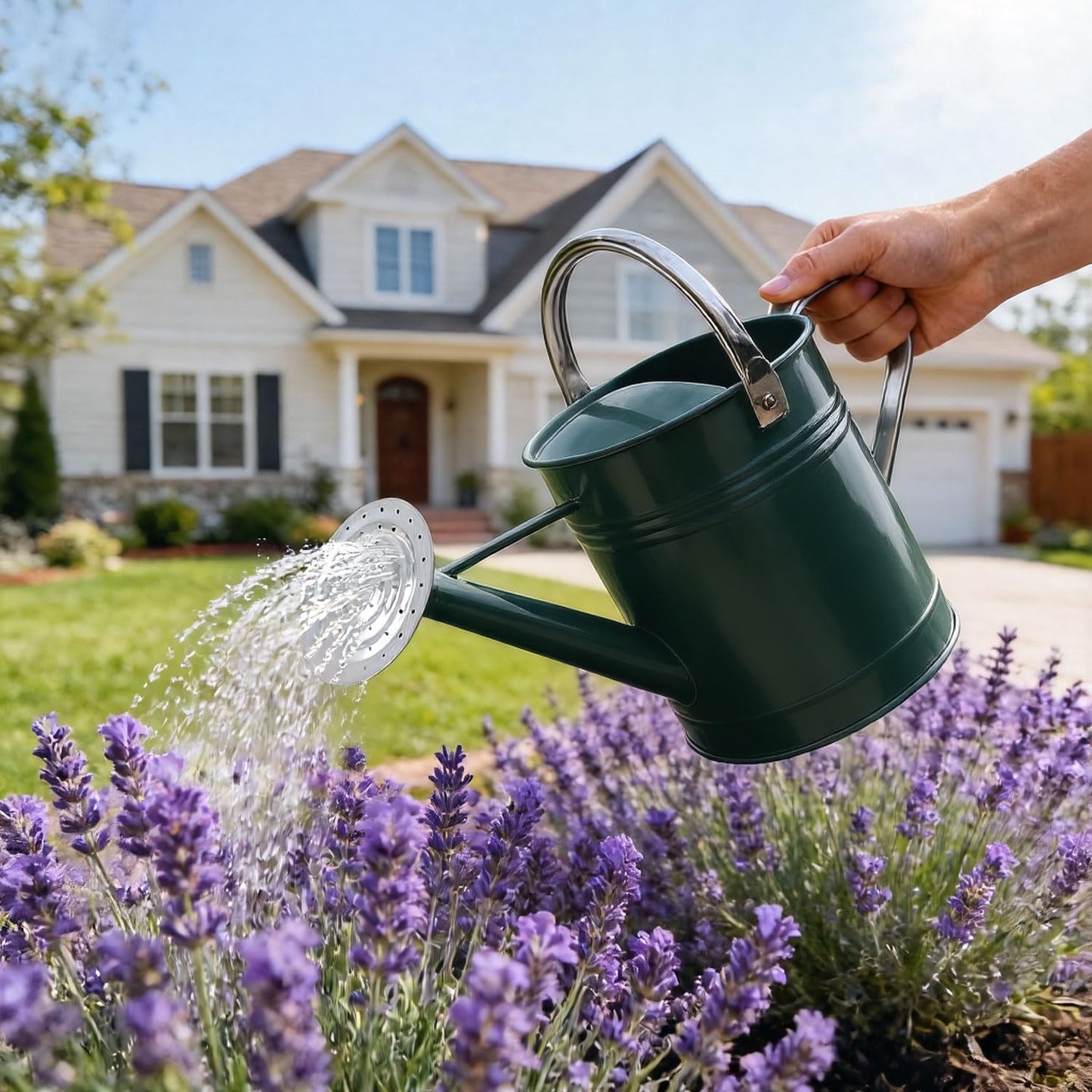 Metal Watering Can for Outdoor Plants, 1.7 Gallon Pink Garden Watering Can for Flower, Houseplants, Galvanized Finish