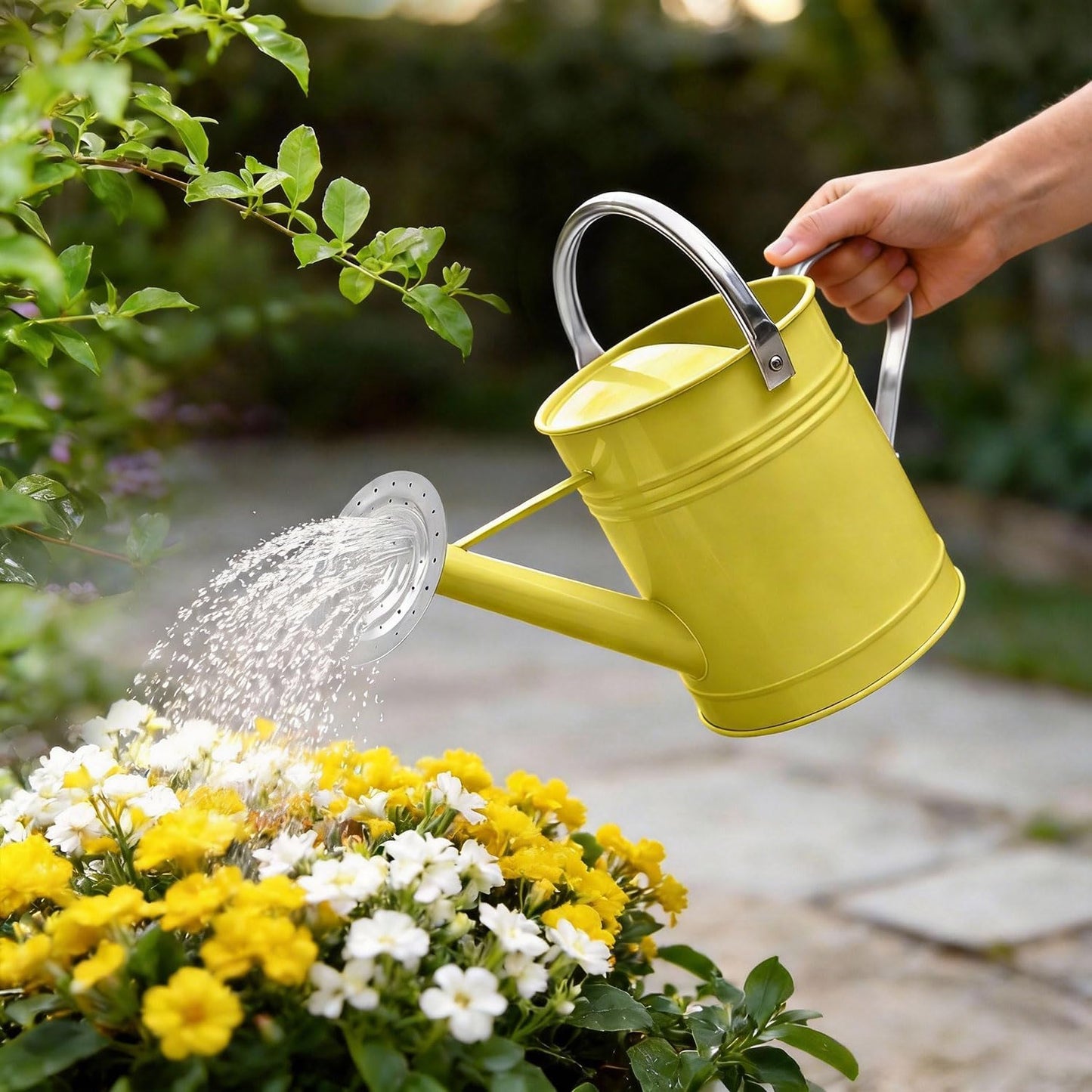 Metal Watering Can for Outdoor Plants, 1.7 Gallon Pink Garden Watering Can for Flower, Houseplants, Galvanized Finish