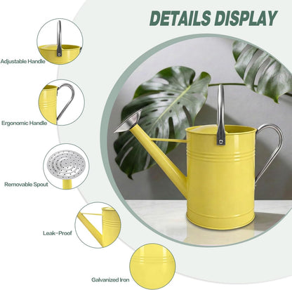 Metal Watering Can for Outdoor Plants, 1.7 Gallon Pink Garden Watering Can for Flower, Houseplants, Galvanized Finish