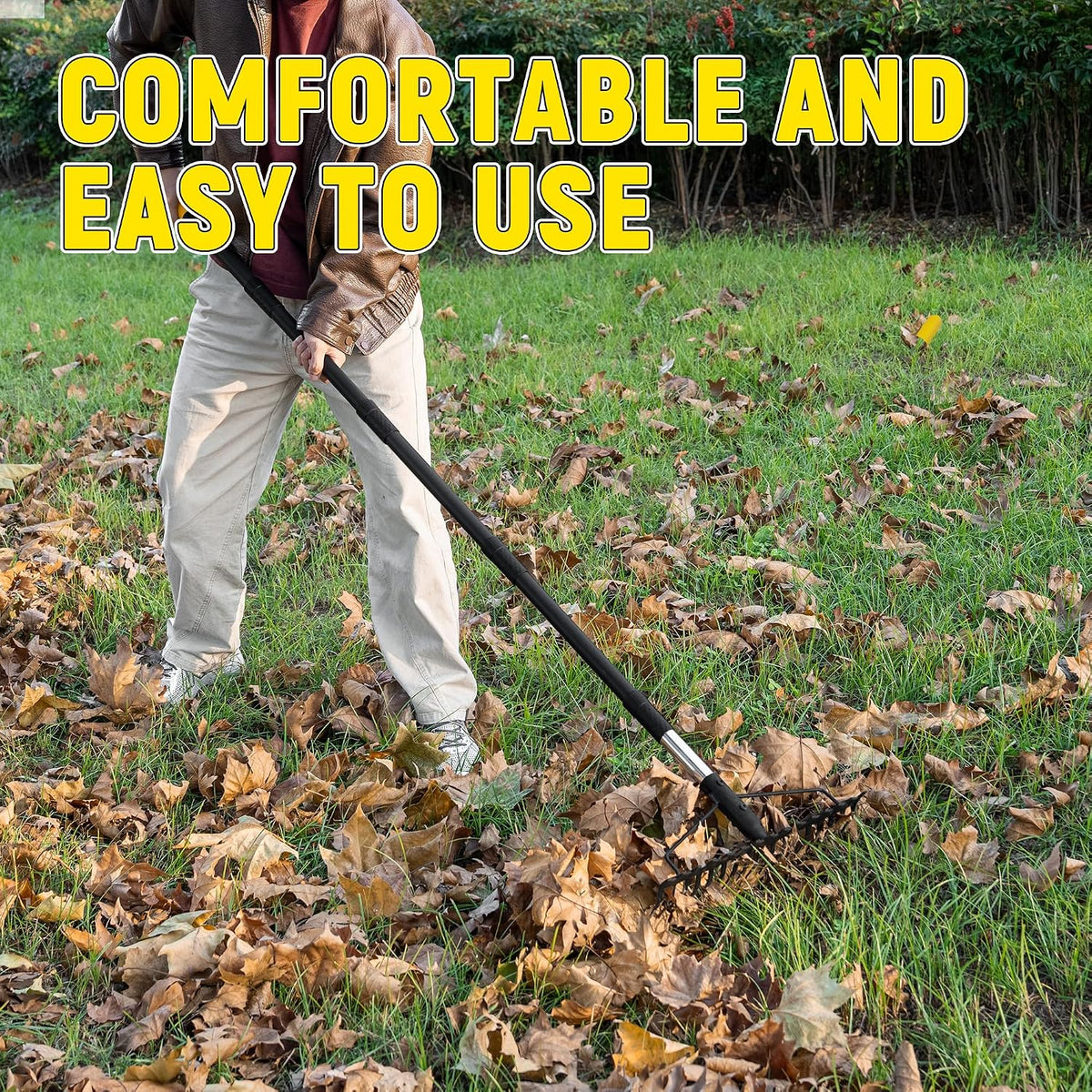 Bow Rake, 68-Inch Adjustable Handle Garden Rake with 17 Steel Tines, Heavy Duty Dual-Sided Metal Rake Landscape Gardening Tool for Soil Loosening Lawn Yard Leaves Mulch Thatch Removing