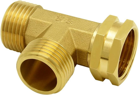 Garden Hose Tee Fitting, 3/4" GHT Female x Male x Male Connector