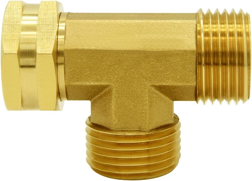 Garden Hose Tee Fitting, 3/4" GHT Female x Male x Male Connector