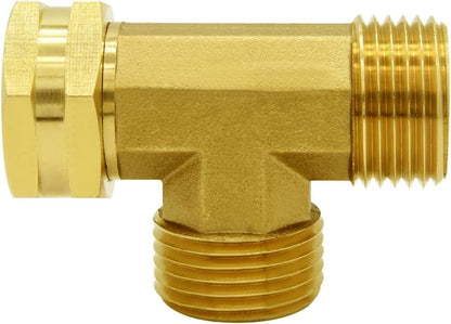 Garden Hose Tee Fitting, 3/4" GHT Female x Male x Male Connector