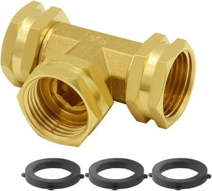 Garden Hose Tee Fitting, 3/4" GHT Female x Male x Male Connector