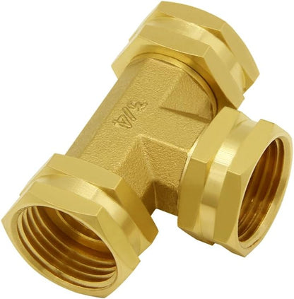 Garden Hose Tee Fitting, 3/4" GHT Female x Male x Male Connector