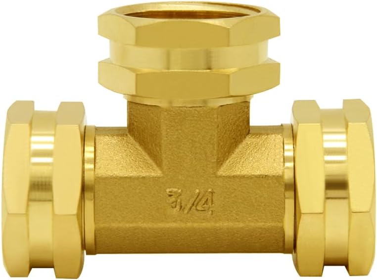 Garden Hose Tee Fitting, 3/4" GHT Female x Male x Male Connector