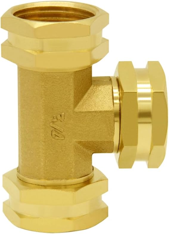 Garden Hose Tee Fitting, 3/4" GHT Female x Male x Male Connector