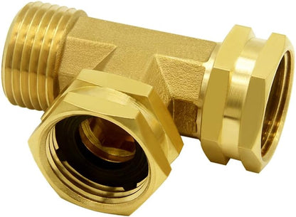 Garden Hose Tee Fitting, 3/4" GHT Female x Male x Male Connector