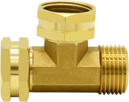 Garden Hose Tee Fitting, 3/4" GHT Female x Male x Male Connector