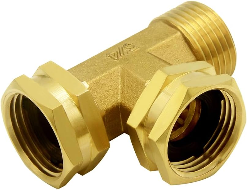 Garden Hose Tee Fitting, 3/4" GHT Female x Male x Male Connector