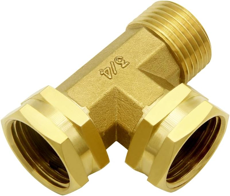 Garden Hose Tee Fitting, 3/4" GHT Female x Male x Male Connector