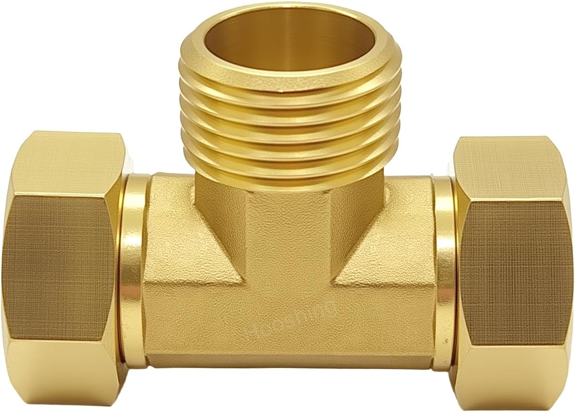 Garden Hose Tee Fitting, 3/4" GHT Female x Male x Male Connector