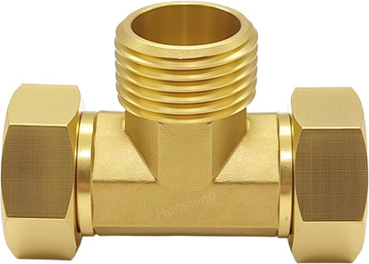 Garden Hose Tee Fitting, 3/4" GHT Female x Male x Male Connector