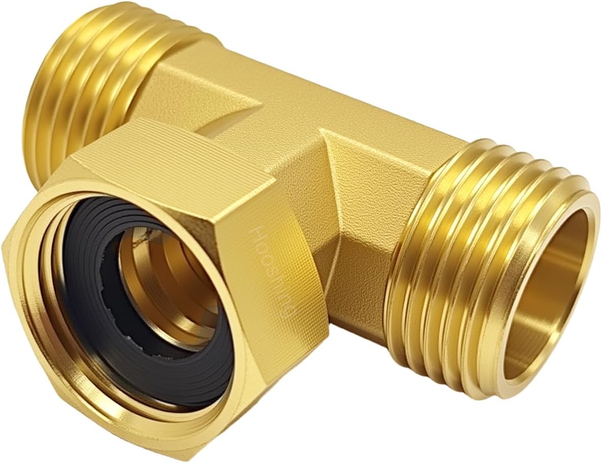 Garden Hose Tee Fitting, 3/4" GHT Female x Male x Male Connector