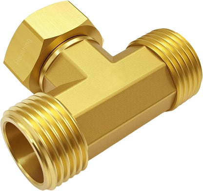 Garden Hose Tee Fitting, 3/4" GHT Female x Male x Male Connector