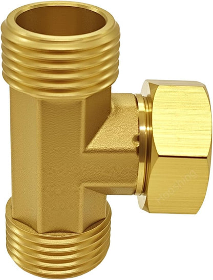 Garden Hose Tee Fitting, 3/4" GHT Female x Male x Male Connector