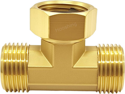Garden Hose Tee Fitting, 3/4" GHT Female x Male x Male Connector