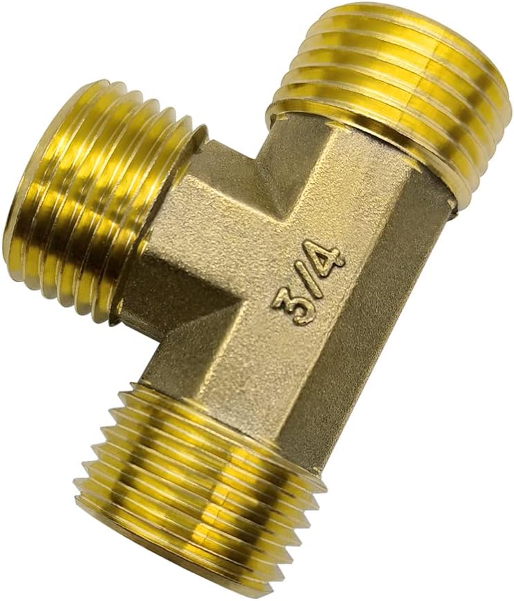 Garden Hose Tee Fitting, 3/4" GHT Female x Male x Male Connector