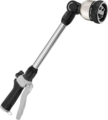 Watering Wand Heavy Duty, 16 Inches Metal Garden Hose Wand with 8 Spray Patterns, Long Hose Nozzle Sprayer with ON/OFF Thumb Control, Perfect for Hanging Baskets, Shrubs, Garden and Lawn