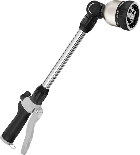 Watering Wand Heavy Duty, 16 Inches Metal Garden Hose Wand with 8 Spray Patterns, Long Hose Nozzle Sprayer with ON/OFF Thumb Control, Perfect for Hanging Baskets, Shrubs, Garden and Lawn