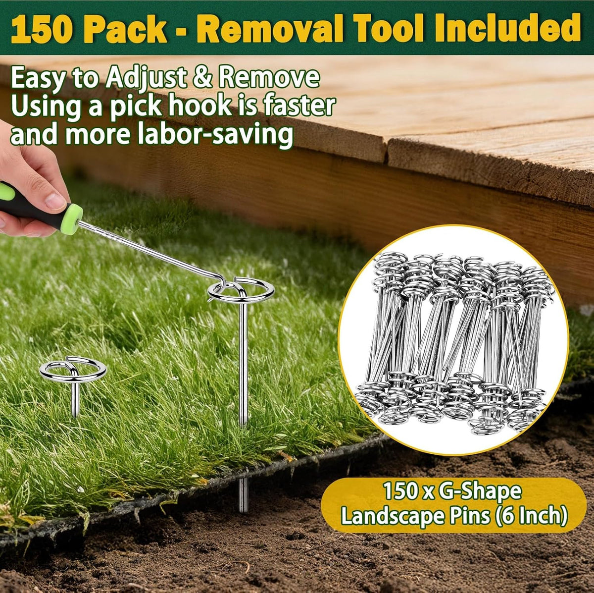 150 PCS Landscape Fabric Staples Stakes, 6 inch Weed Barrier Pins