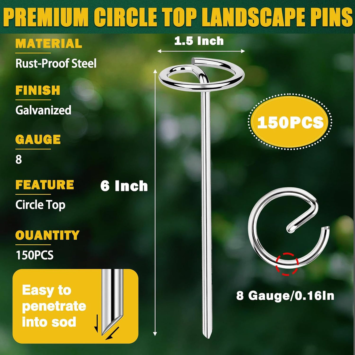150 PCS Landscape Fabric Staples Stakes, 6 inch Weed Barrier Pins