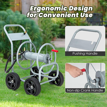 Garden Hose Reel Cart, Outdoor Water Hose Cart with 4 Large Rubber Wheels, Heavy-Duty Yard Water Planting Holds 330 FT of 3/4” or 5/8", or 400 FT of 1/2” Hose for Garden Lawn Farm (Grey)