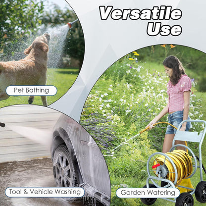 Garden Hose Reel Cart, Outdoor Water Hose Cart with 4 Large Rubber Wheels, Heavy-Duty Yard Water Planting Holds 330 FT of 3/4” or 5/8", or 400 FT of 1/2” Hose for Garden Lawn Farm (Grey)