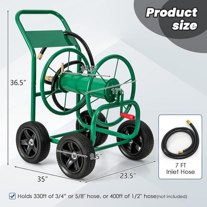 Garden Hose Reel Cart, Outdoor Water Hose Cart with 4 Large Rubber Wheels, Heavy-Duty Yard Water Planting Holds 330 FT of 3/4” or 5/8", or 400 FT of 1/2” Hose for Garden Lawn Farm (Grey)
