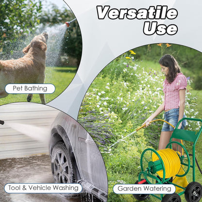 Garden Hose Reel Cart, Outdoor Water Hose Cart with 4 Large Rubber Wheels, Heavy-Duty Yard Water Planting Holds 330 FT of 3/4” or 5/8", or 400 FT of 1/2” Hose for Garden Lawn Farm (Grey)