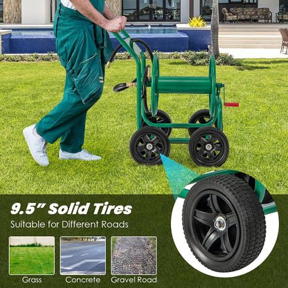 Garden Hose Reel Cart, Outdoor Water Hose Cart with 4 Large Rubber Wheels, Heavy-Duty Yard Water Planting Holds 330 FT of 3/4” or 5/8", or 400 FT of 1/2” Hose for Garden Lawn Farm (Grey)