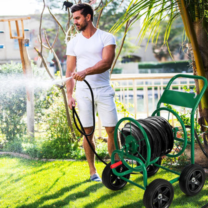Garden Hose Reel Cart, Outdoor Water Hose Cart with 4 Large Rubber Wheels, Heavy-Duty Yard Water Planting Holds 330 FT of 3/4” or 5/8", or 400 FT of 1/2” Hose for Garden Lawn Farm (Grey)