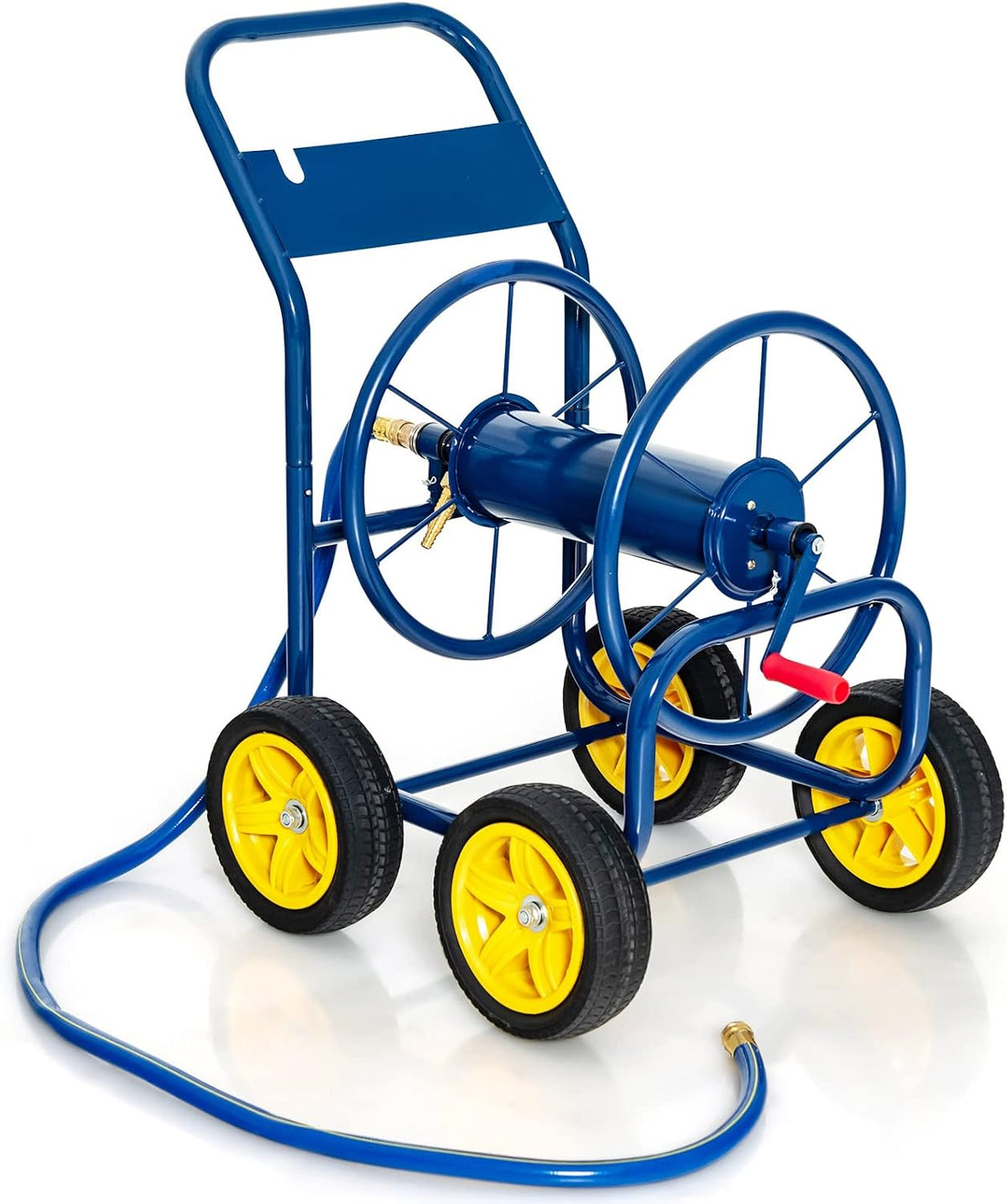 Garden Hose Reel Cart, Outdoor Water Hose Cart with 4 Large Rubber Wheels, Heavy-Duty Yard Water Planting Holds 330 FT of 3/4” or 5/8", or 400 FT of 1/2” Hose for Garden Lawn Farm (Grey)