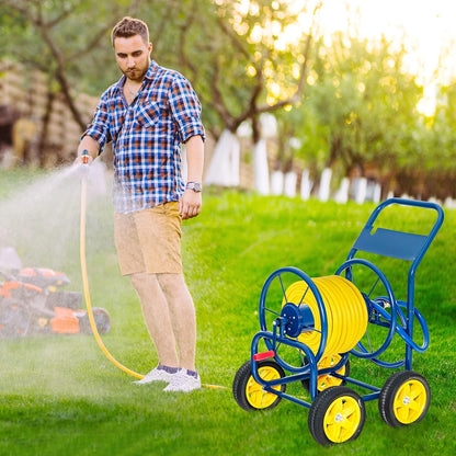 Garden Hose Reel Cart, Outdoor Water Hose Cart with 4 Large Rubber Wheels, Heavy-Duty Yard Water Planting Holds 330 FT of 3/4” or 5/8", or 400 FT of 1/2” Hose for Garden Lawn Farm (Grey)