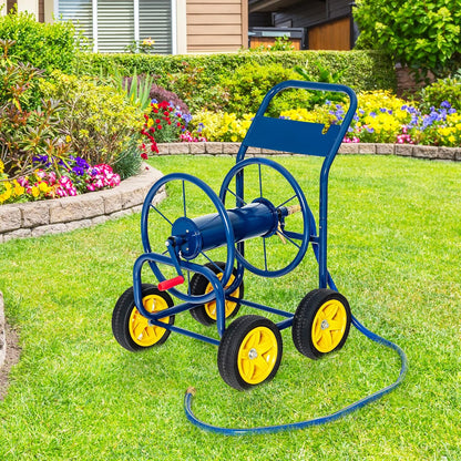 Garden Hose Reel Cart, Outdoor Water Hose Cart with 4 Large Rubber Wheels, Heavy-Duty Yard Water Planting Holds 330 FT of 3/4” or 5/8", or 400 FT of 1/2” Hose for Garden Lawn Farm (Grey)